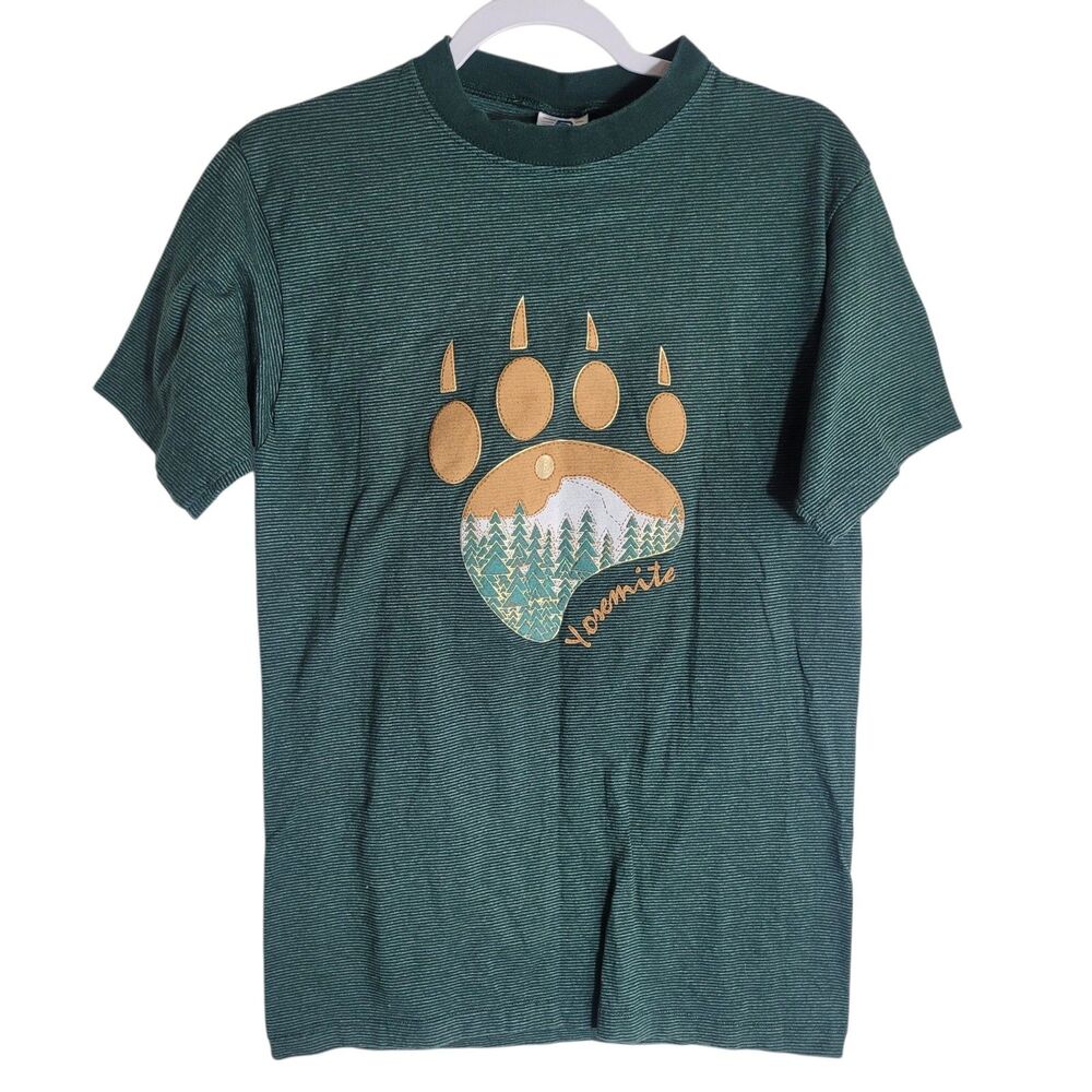 Vintage Yosemite Single Stitch T Shirt Women's Medium M Green Bear Track Nature